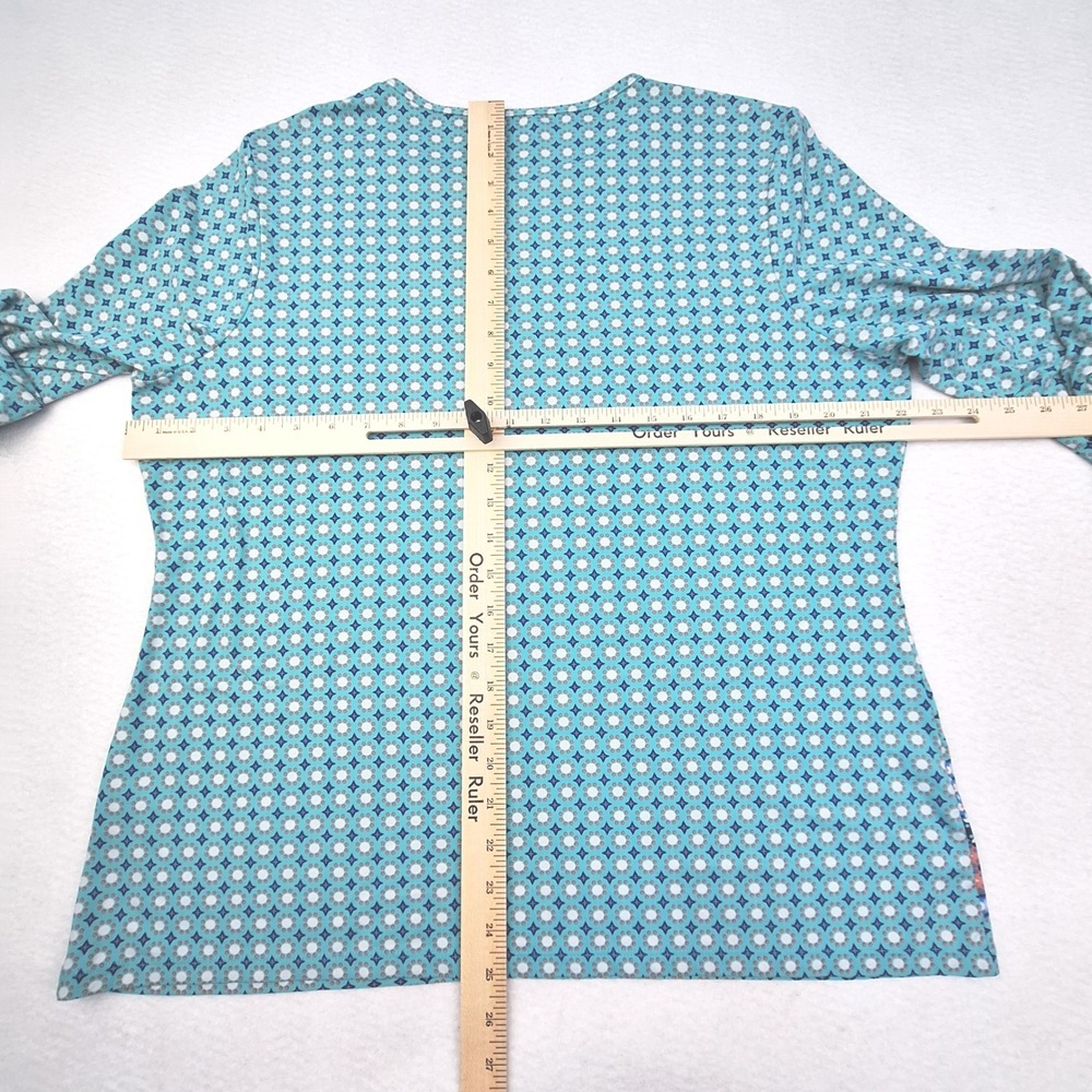 Lands End Top Womens XL Teal Blue Geometric Medallion Long Sleeve Crewneck Shirt - Picture 4 of 4